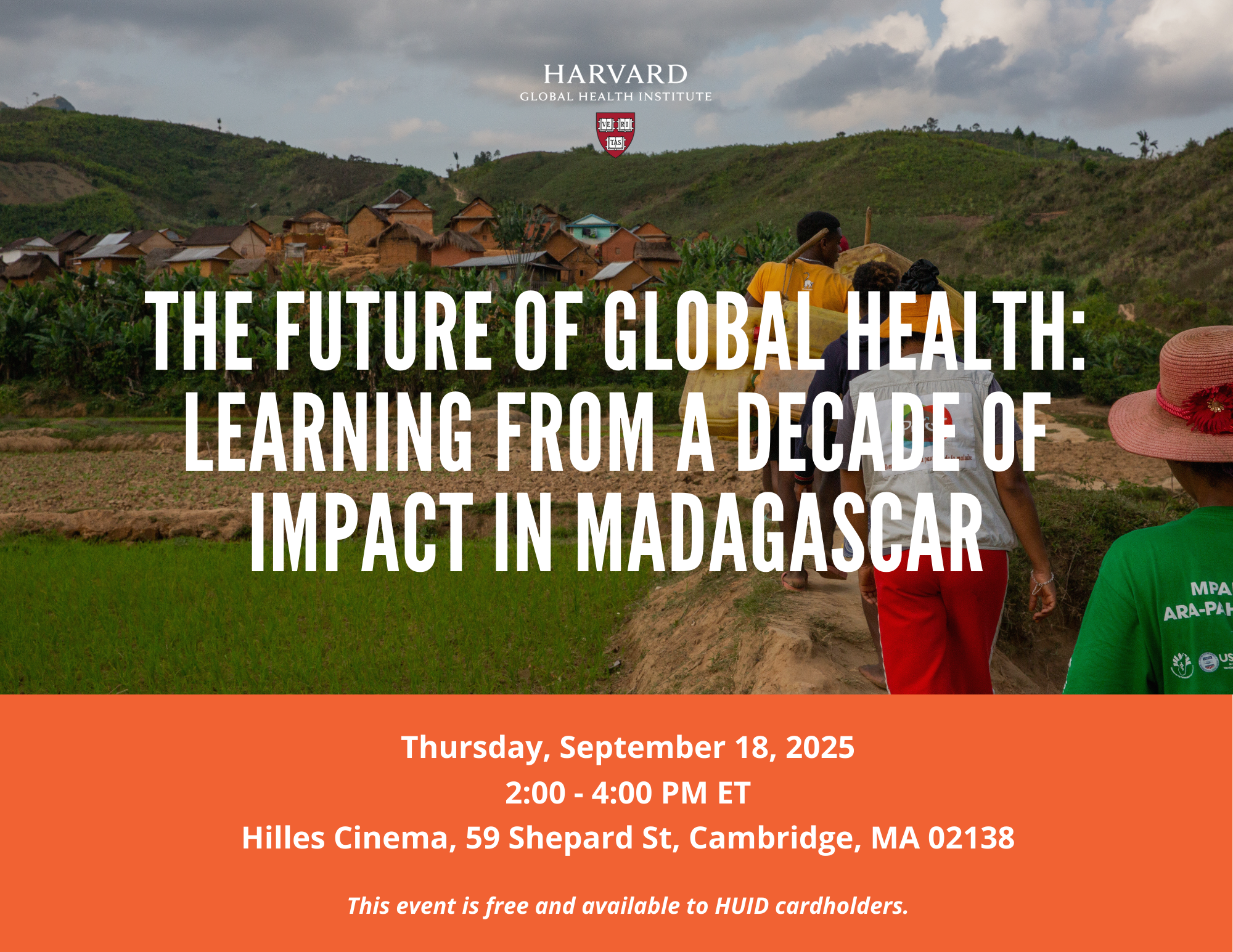 Promotional image with event title and a picture of people walking in the background wearing PIVOT branded gear.