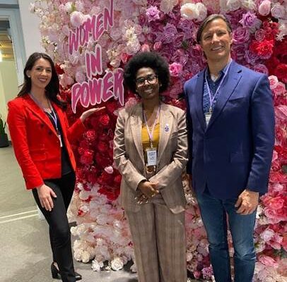 (Photo:  Marie-Roseline Darnycka Belizaire (middle) with Michael VanRooyen (right) and Adrianna Korte Nahabedian at the 2024 Women in Power Conference, Harvard Kennedy School.)