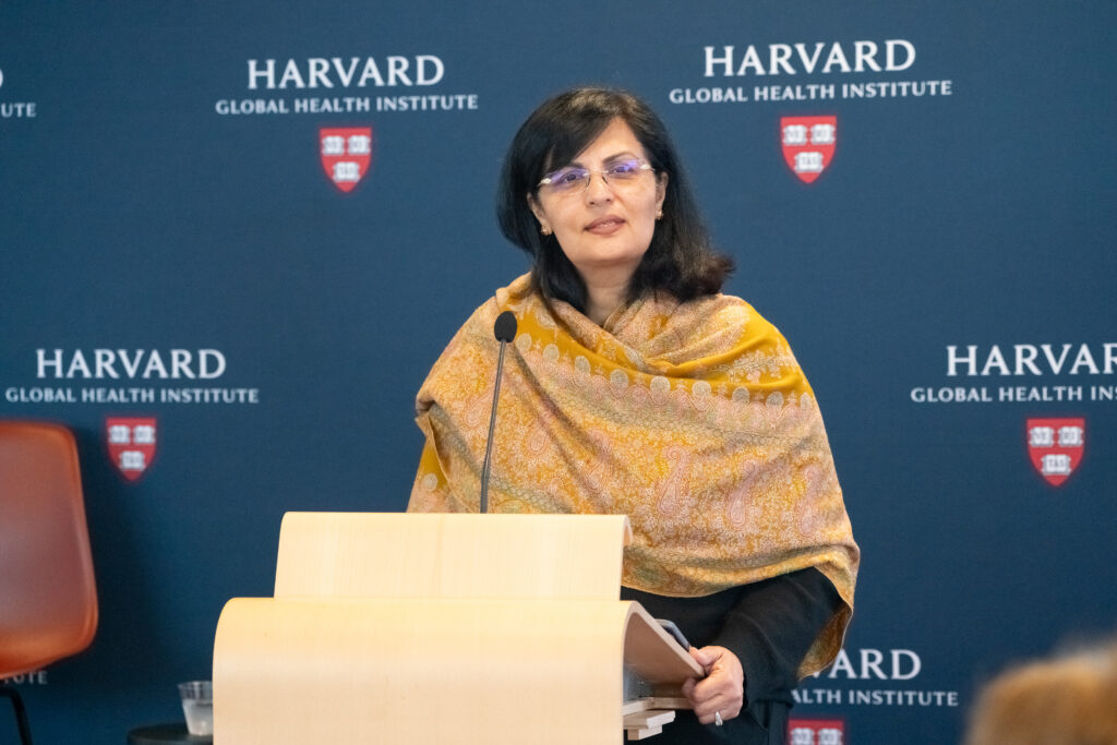 Dr. Sania Nishtar, CEO of Gavi, the Vaccine Alliance, at the 2026 Global Health Symposium at Harvard University on April 16, 2026. Photo by Bryce Vickmark.