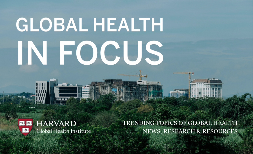 Global Health in Focus Thumbnail Image with a City in the background and the HGHI logo on the bottom left. 